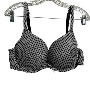 Cacique Black White Diamond Cotton‎ Boost Plunge Underwire Bra